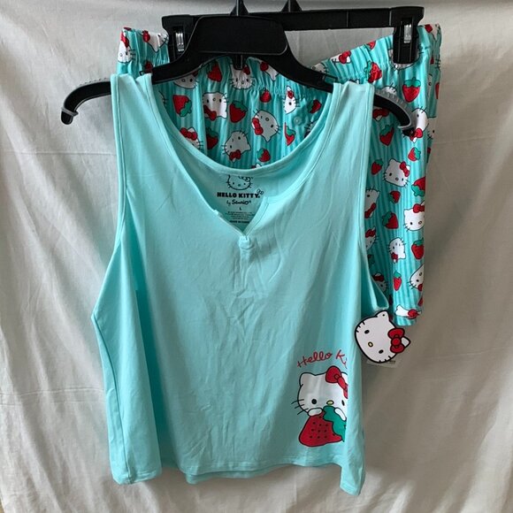 HELLO KITTY Strawberry Pajamas Set in Mint/Red Sz LARGE - Picture 1 of 6